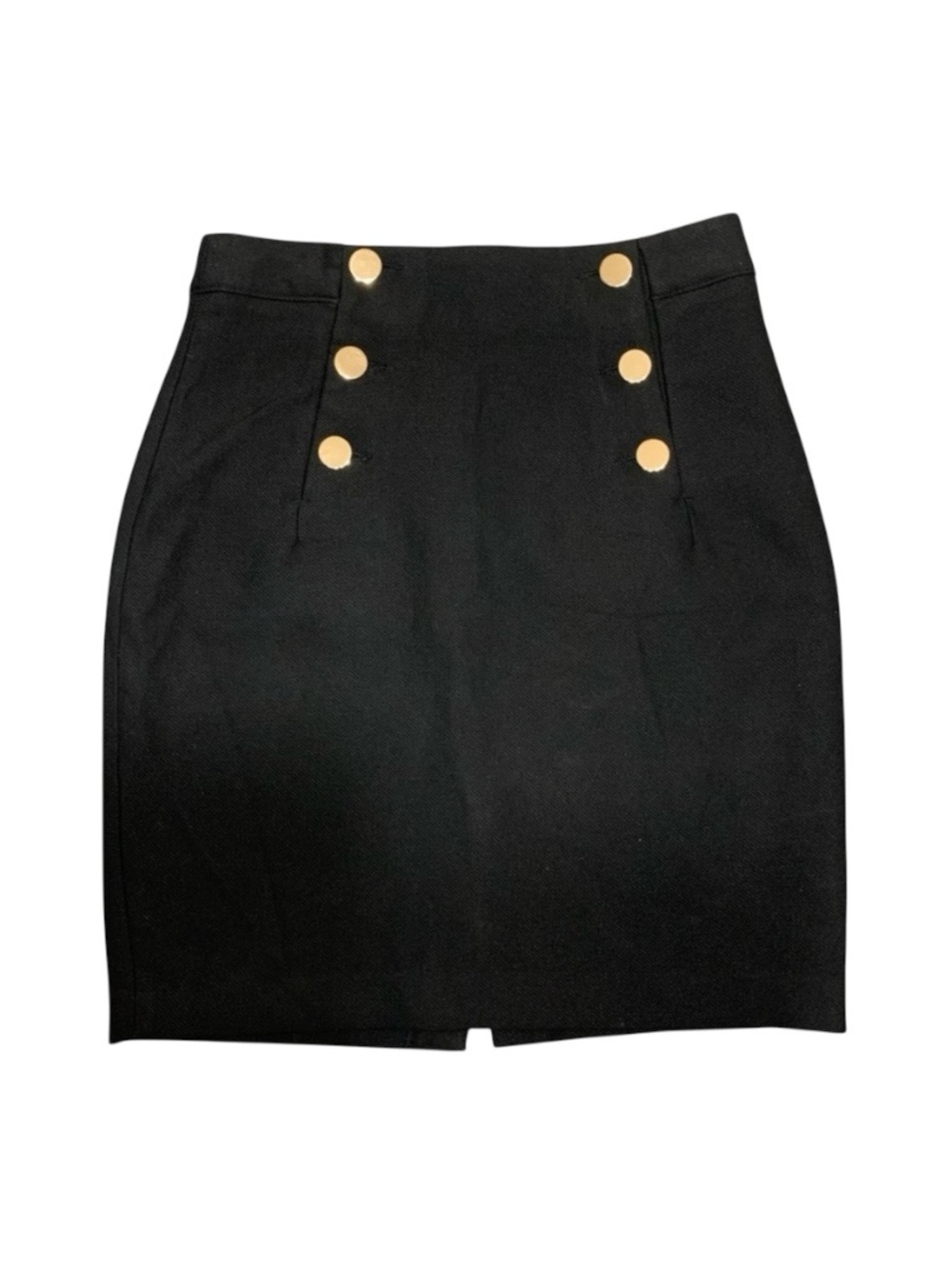 Black Pencil Sailor Skirt Gold Buttons Sz 4 Classic Feminine Minimalist